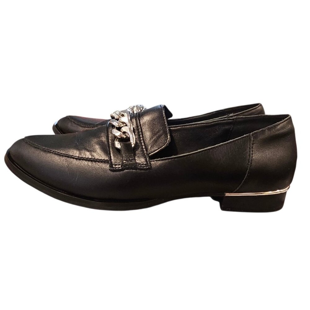Rag & Co Pola Chain Bit Black Loafers Leather Shoes Womens Size 9 Office Sleek - Picture 2 of 13